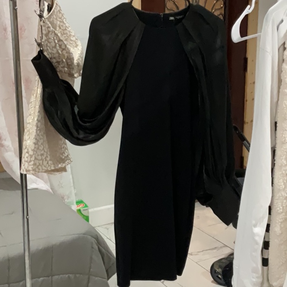 Zara Black Dress with Dramatic Sleeves